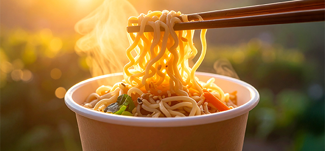 ラーメンを箸上げしている